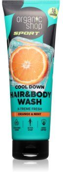 Organic Shop Sport Orange & Mint gel de banho para corpo e cabelo com efeito refrescante 200 ml. Sport Orange & Mint