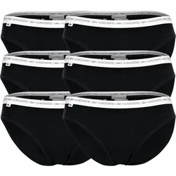 LACOSTE Damen Slips, 6er Pack - Brief, Unterwäsche, Cotton Stretch, Logobund, einfarbig Schwarz / S