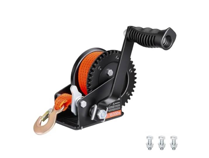 VEVOR Treuil Manuel 726 kg\, Treuil Remorque Bateau Sangle Polyester Orange pour Bateau et Traction\, Cliquet Bidirectionnel\, Manivelle Antidérapante et Engrenage Renforcé\, Sangle en Polyester 6\,1 m