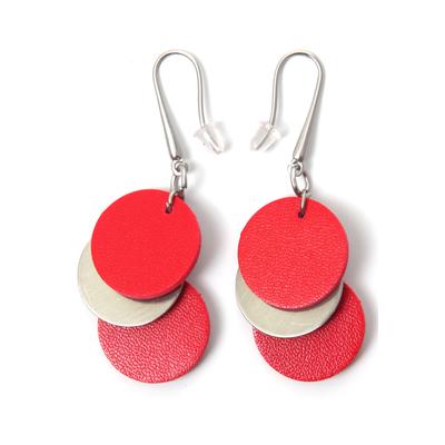 Paar Ohrhaken FIRETTI "Kreise, matt, rot, stylisch", rot (metallfarben, rot), Ohrringe, Damen, 20mm, Metall Polyurethan, Metall, Polyurethan