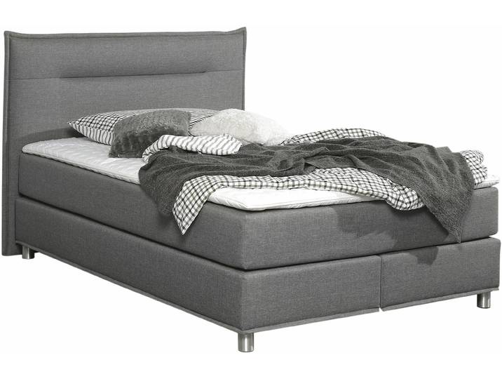 Boxspringbett, Strukturstoff, Grau, 140×200 cm, H3, Tonnentaschen-Federkernmatratze, Maintal
