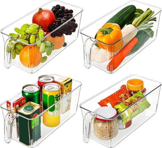 Unyqoos Set van 4 Stapelbare Opbergboxen van Plastic met Handgrepen