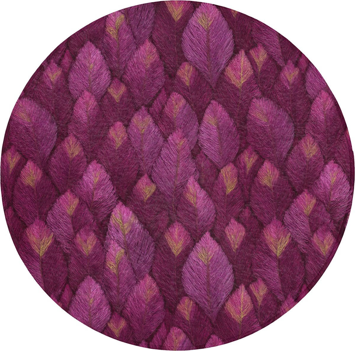 OnlyWow Ronde Badmat met Bladerenpatroon - Antislip - Burgundy - Diameter: 70 cm
