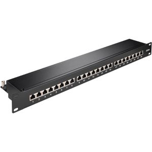 Goobay Patchpanel 90854, Cat 6A, 19 Zoll, 1HE, schwarz, STP geschirmt, mit 24 Ports