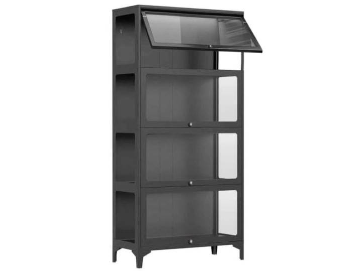 Gavoir Vitrine Schwarz Metall Glas 4-Lagen 32x78x165cm Vitrinenschrank Wohnzimmer Küche Küchenschrank Glasvitrine Stehend Sammlervitrine Stehend