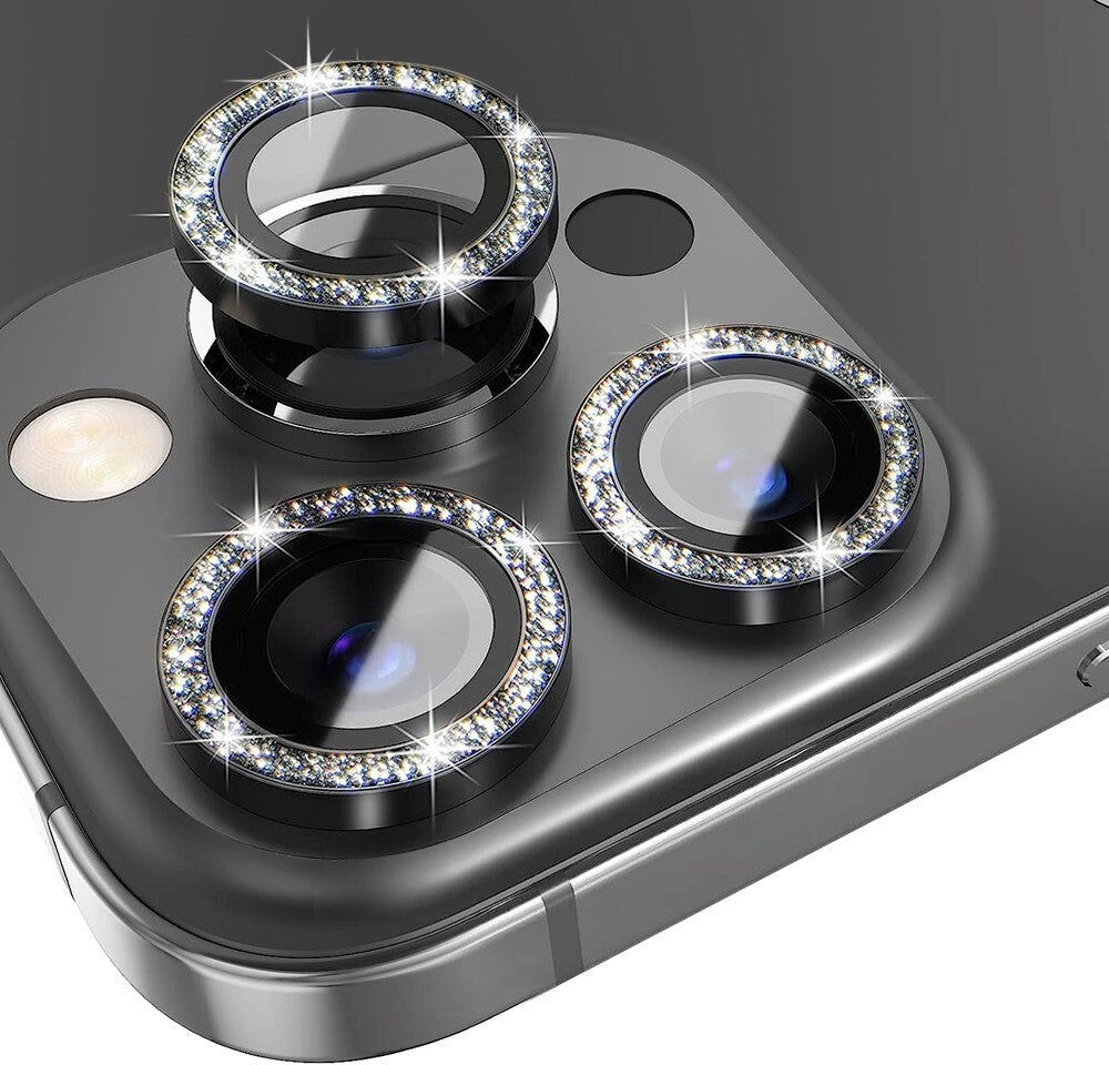 INCOVER iPhone 13 Pro / 13 Pro Max Kamera Beskyttelse m. Rhinsten - Sort