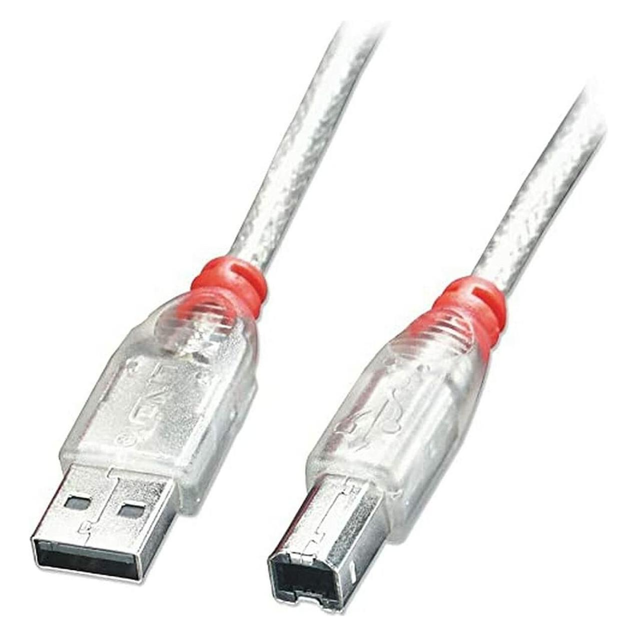 Lindy USB 2.0 Kabel A/B, transparent, 5m. Transferrate bis 480 MBit/s. (5 m, USB 2.0, 2.50 W) (41755)