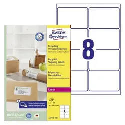 Avery, Etiketten, Recycelte Adressetiketten LR7165-100 99.1 x 33.9 mm Weiss 800 Labels