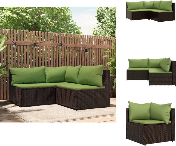 vidaXL 3-tlg. Garten-Lounge-Set mit Kissen Braun Poly Rattan - Gartensofas