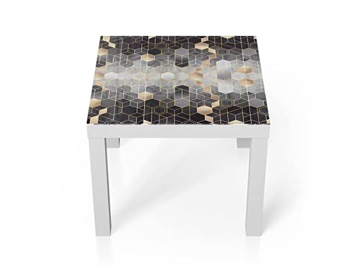 DEQORI Glastisch weiß klein 55x55 cm Motiv Kunstvolles Wabenmuster ausgefallener Beistelltisch aus Glas Hochglanz Couchtisch fürs Wohnzimmer moderner Couch Tisch mit Design