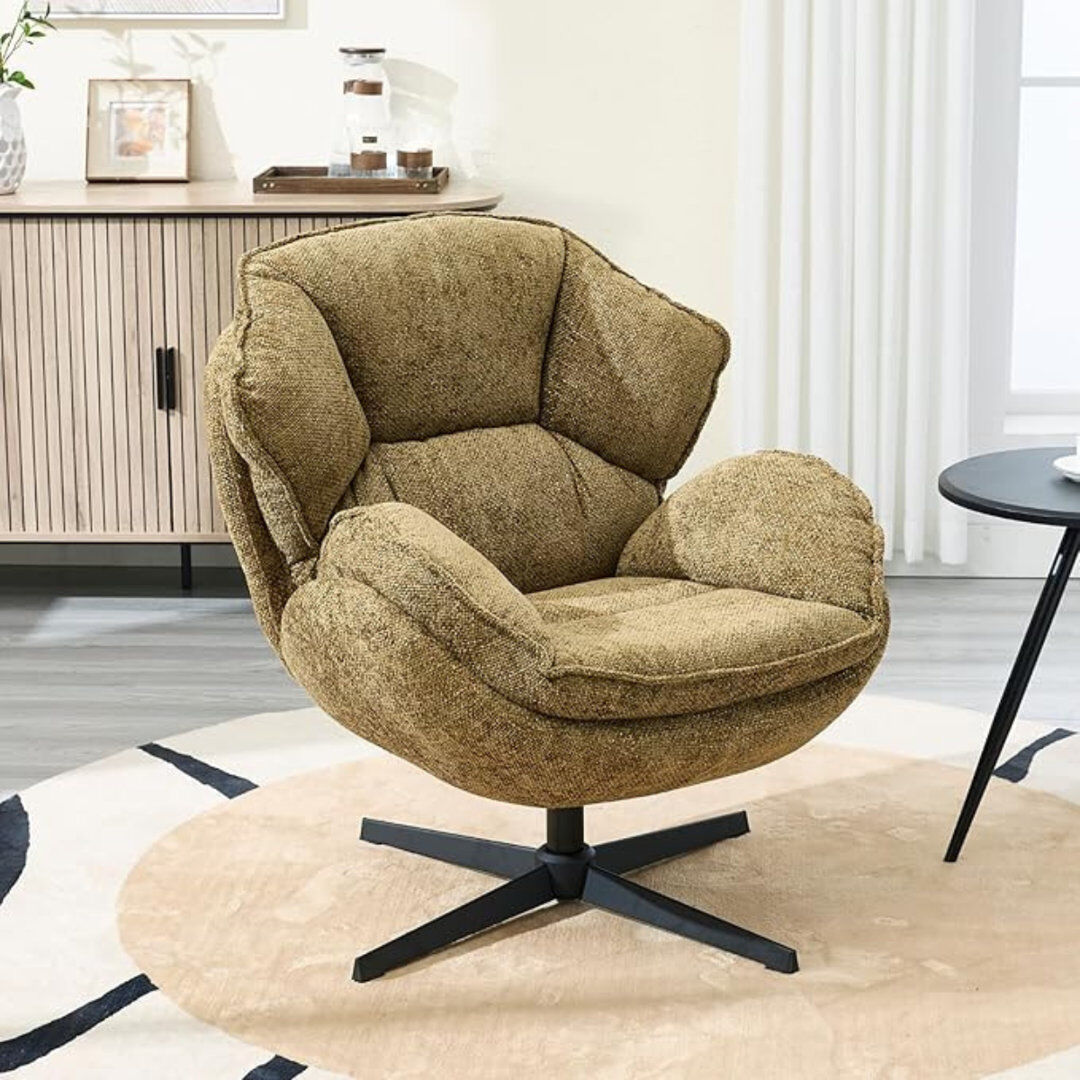 Fairmont Park Accent Chair Chenille Fabric Modern Occasional Tub Chair Elegant Leisure Chair for Bedroom Living Room Yellow/Chenille 86cm H X 77cm W X 87cm D