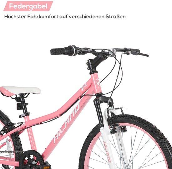 Schnelleinkauf - Kinderfahrrad 24 Zoll, 7 Gänge, V-rem, Mountainbike für Kinder und Jugendliche, mit Federgabel, rosa, ideal für abenteuerliche R