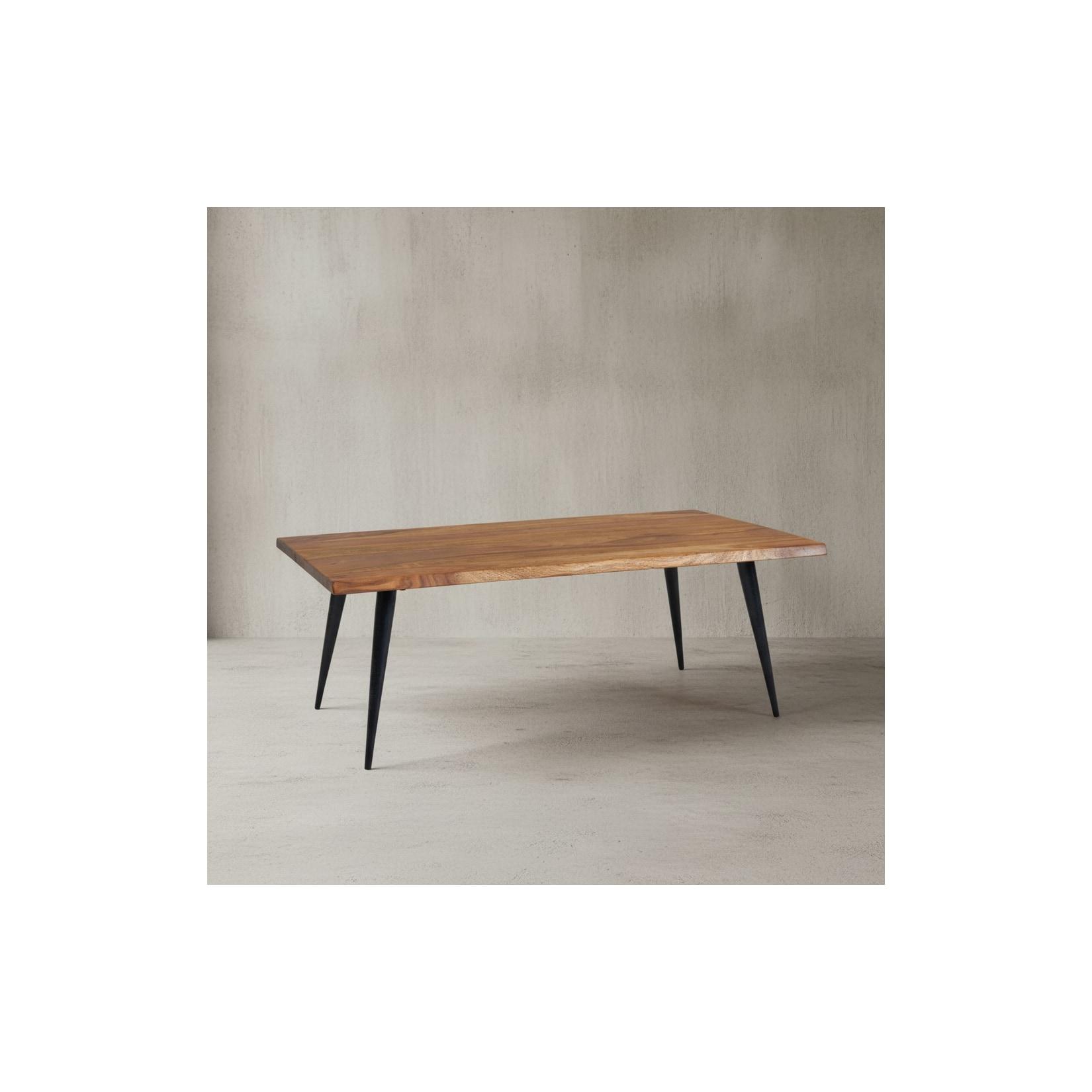 KADIMA DESIGN Sheesham Couchtisch, Massivholz, Baumkante, Metallgestell, 110x60x40 cm, Handgefertigt mit Schutzlack