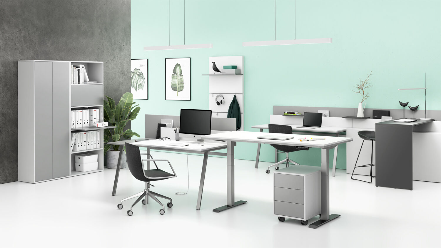 B2B Partner Schreibtisch-Unterschrank, Büro-Kommode LAYERS, 3 Schubladen, versammelt, 400 x 400 x 630 mm, weiß / grau