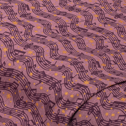 Baumwollstoff Musiknoten "Mona", mauve/kupfer