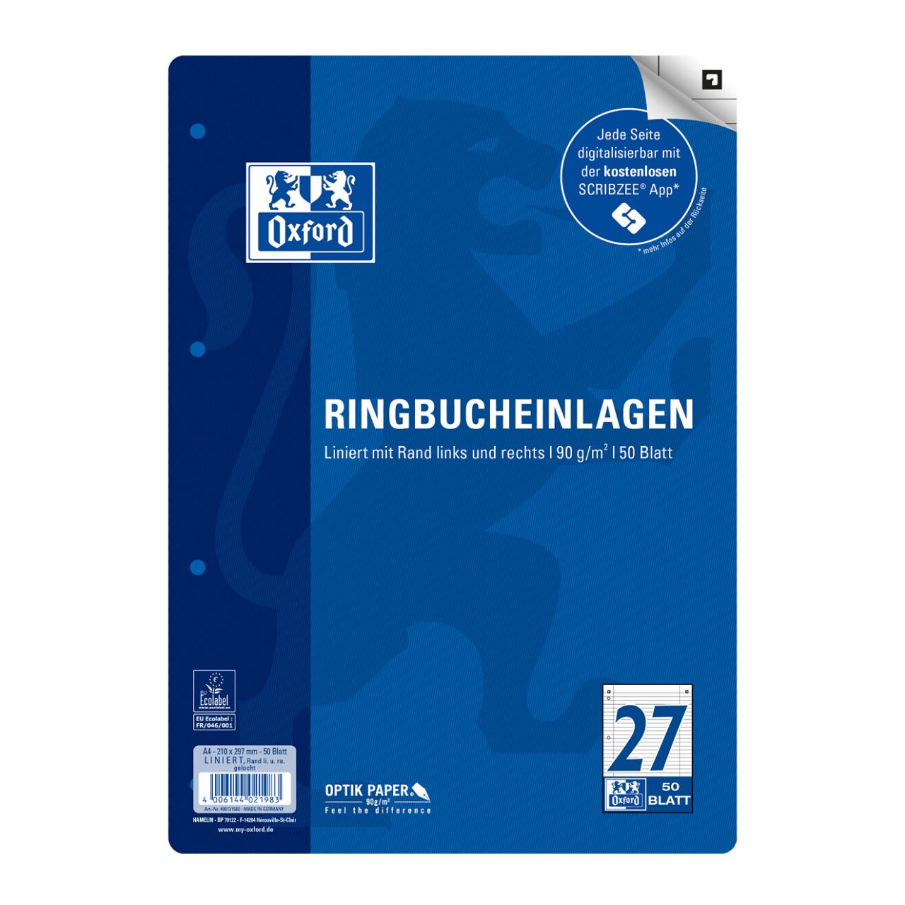 OXFORD Ringbucheinlage A4 liniert, 50 Blätter 400131582