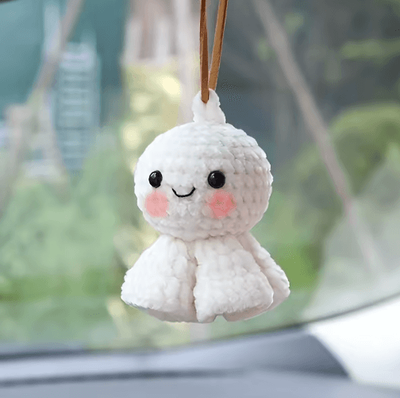 Inspire Picks Cute Crochet Sunshine Doll Car Pendant Handmade Rearview Mirror Decoration 1pc