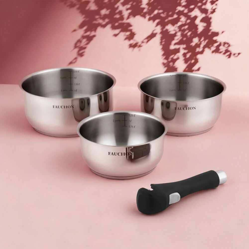 FAUCHON ART DE LA TABLE 3 casseroles 16/18/20 cm amovible inox 18/8 induction Argenté 0x0cm