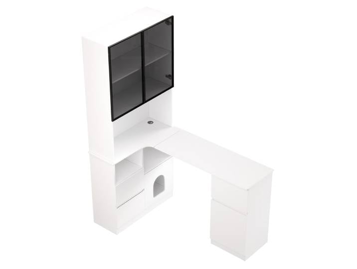 Bureau d'angle 120x80x180 cm avec étagère, vitrine led, blanc