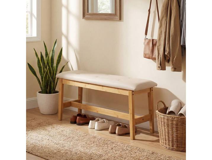 Banquette Capitonnée COSTWAY - Banc Bout de lit Classique Chic Mousse Élastique - bois pour Chambre à Coucher Entrée Salon