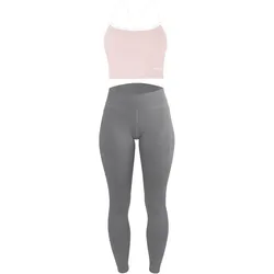Circle Five, Damen, Tights, High Waist Sport Set (Leggings mit Taschen & Sporttop mit integriertem BH) (L, XL), Rosa, Grau