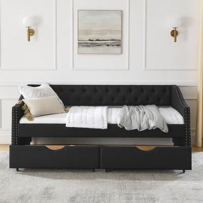 Jims Maison Twin Size Daybed with Drawers Upholstered Tufted Sofa Bed