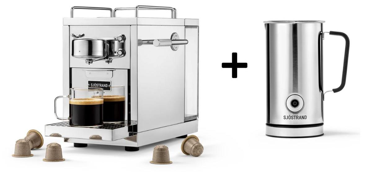 Sjöstrand Set Kapsel-Kaffeemaschine + Milchaufschäumer Steel