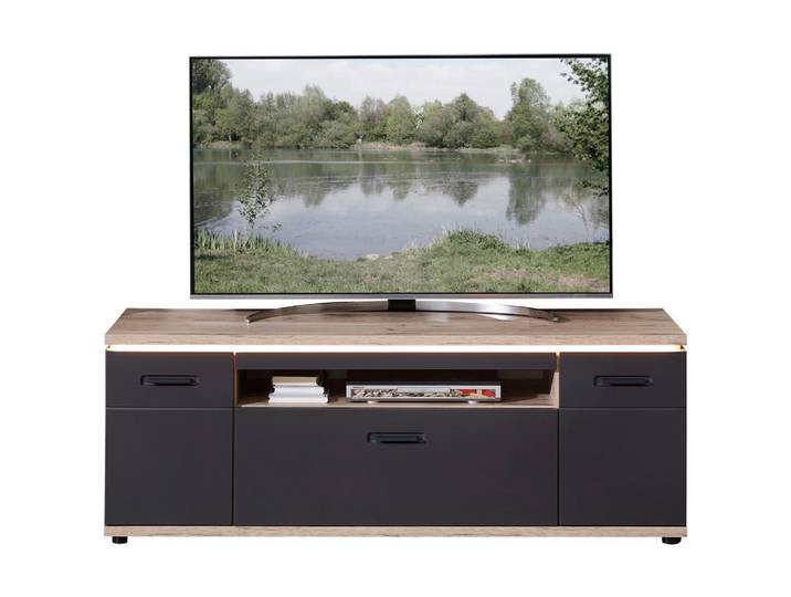 Stylife Tv-Element Sina, Graphit, Eiche, Kunststoff, 2 Fächer, 1 Schublade(n) Schubladen, E, kaltweiß, 160x61x47 cm, Wohnzimmer, TV Möbel, TV-Racks