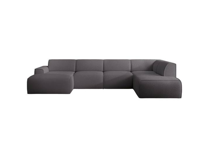 Ecksofa Bouvi U-förmig, rechtsseitig, dunkelgrauer Bouclé-Stoff