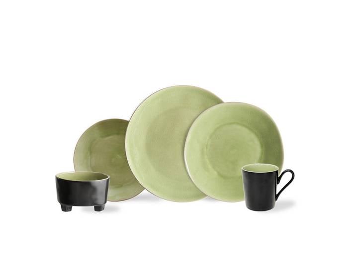 Costa Nova Kombiservice Riviera, Schwarz, Salbeigrün, Keramik, 30-teilig, 360 ml,690 ml, Handmade in Europe, Essen & Trinken, Geschirr, Geschirr-Sets, Kombiservice