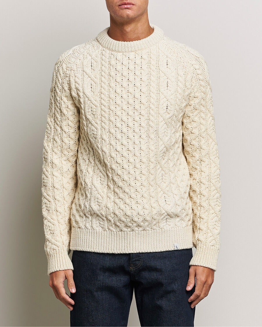 Peregrine Hudson Wool Aran Knitted Jumper Ecru men XL Beige