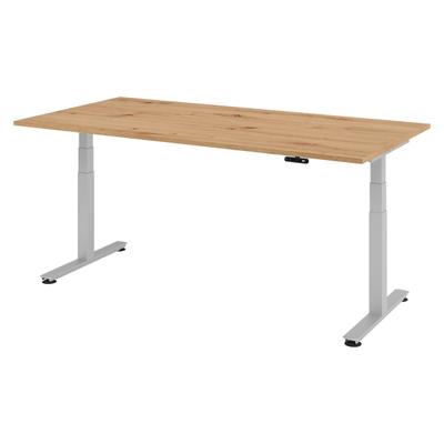 bümö elektrisch höhenverstellbarer Schreibtisch 200x100 cm in Asteiche, Gestell in silber - Schreibtisch höhenverstellbar elektrisch mit