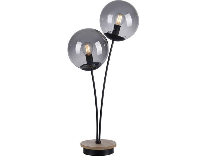 JUST LIGHT LED Tischleuchte GREEN WIDOW Echtholz mit Eiche geölt, Rauchgläser, klimaneutral Holz-natur Wohnzimmer, Schlafzimmer, Flur, Esszimmer, Büro, Küche