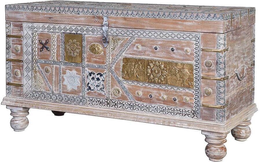 Pharao24.de Truhe Dekotruhe in Antikweiß im orientalischen Stil