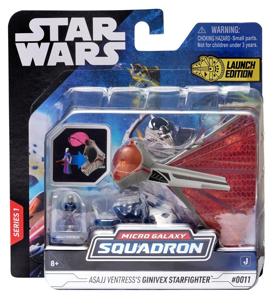 Jazwares Star Wars Micro Galaxy Squadron Ginivex-klasse sterrenjager voertuig met figuur, 7,5 cm