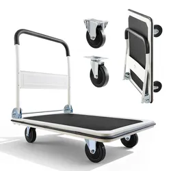 VEVOR Plattformwagen Klappbar 300 kg, Transportwagen mit Lenkrolle, Handwagen Ladefläche mit Anti-Rutsch-Beschichtung, Transporthilfe für Einfache Aufbewahrung, 900x610x870 mm Rollwagen