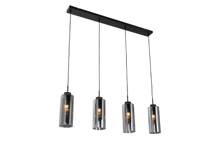 Suspension intelligente noire avec verre fumé 4 lumières avec 4