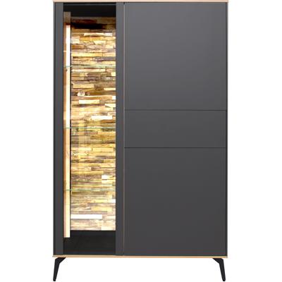 Highboard MÄUSBACHER, grau (anthrazit matt lack, asteiche), B:101cm H:160cm T:42cm, Sideboards, Highboard, Faro Highboard B 101 cm, inkl. Beleuchtung, Push to open, Metallfüße