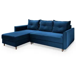 ECKSOFA PISAN L-S Blau Plüsch-Stoff mit Schlaffunktion