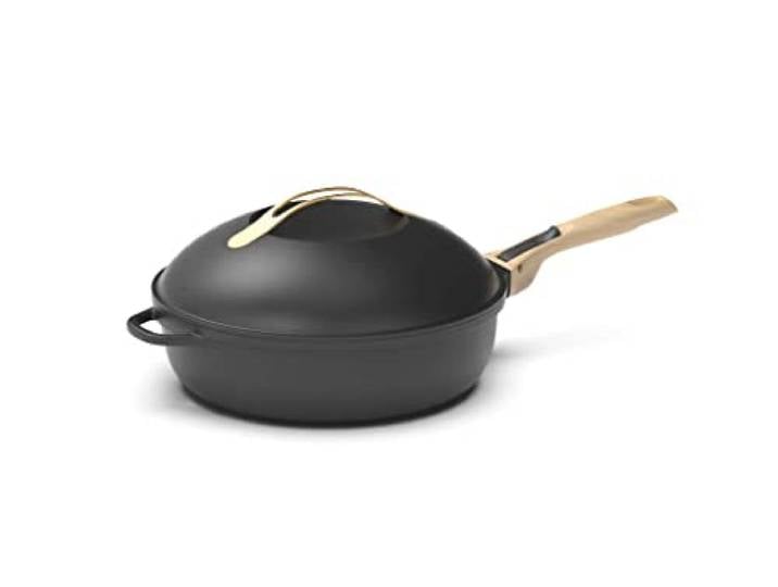 COOKUT - Die fabelhafte 8-in-1-Pfanne – ein einziges Utensil, das Pfanne, Topf, Schmorpfanne ersetzt – mit 2 abnehmbaren Griffen, Dampf-/Frittierkorb, Holzspatel – METEORE