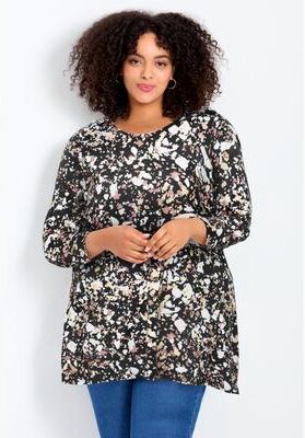 Plus Size Women's Leisure Button Tunic by Avenue in Black Speckle (Size 26/28)