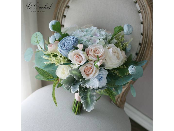 PEORCHID-Bouquet de Fleurs Artificielles pour Patients, Rose, Pivoines, Hortensia, Décoration de la Maison, Mariage Bleu Tiffany