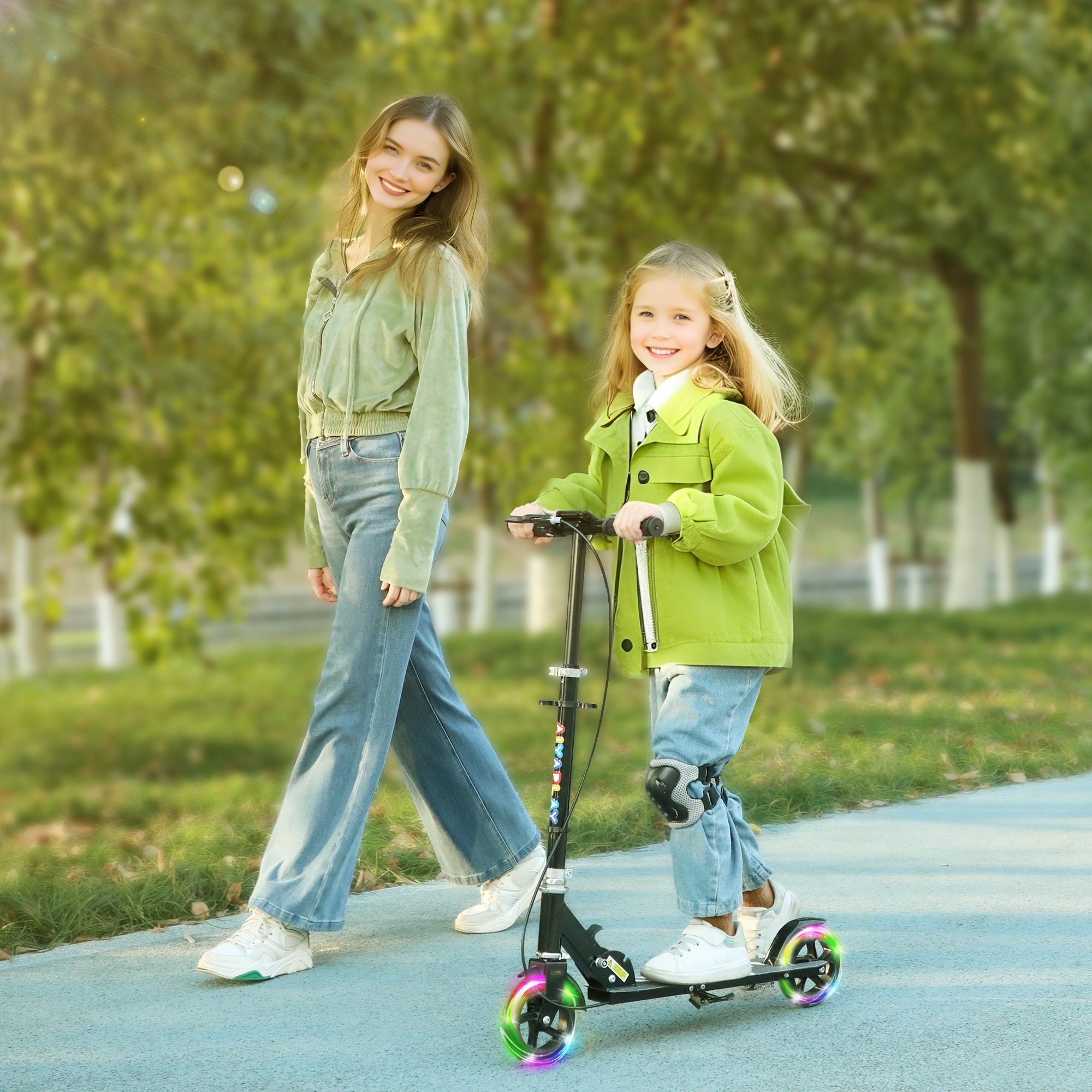 Aiyaplay Monopattino per Bambini 3-8 Anni con Ruote Luminose, Impugnatura Regolabile e Freno Posteriore, Nero   Aosom Italy
