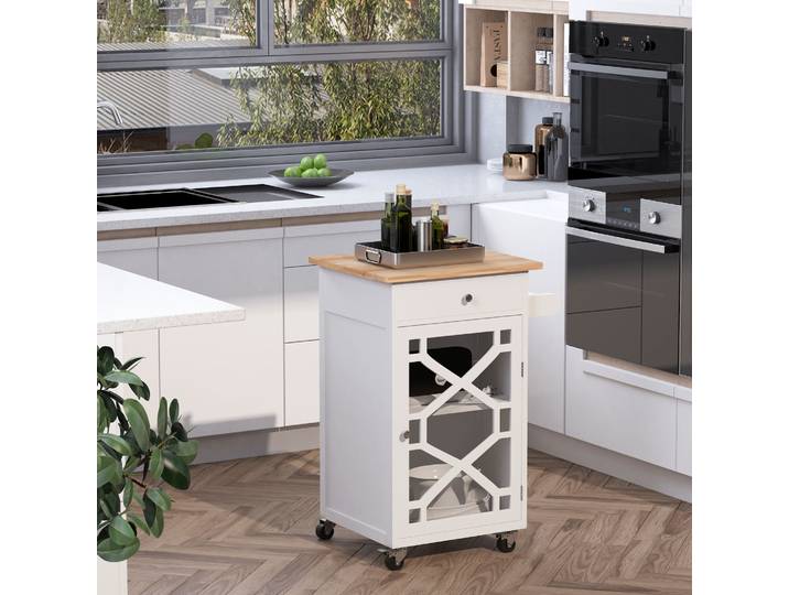 HOMCOM Desserte Cuisine Blanc Tiroir Porte-Serviette