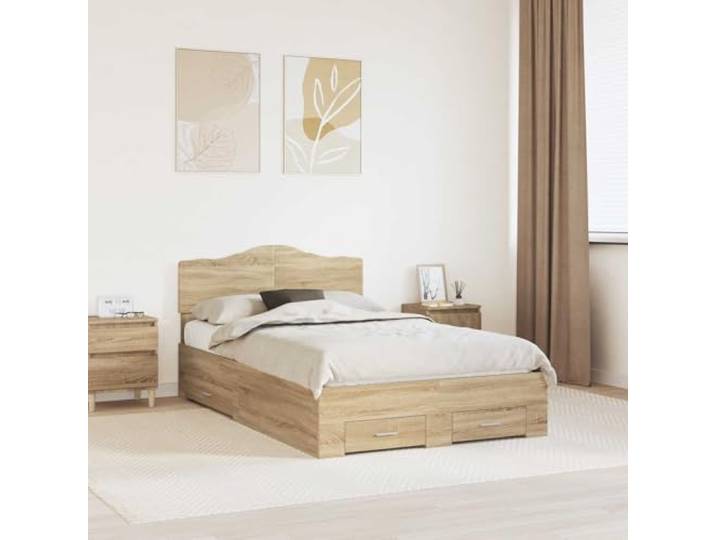 Aufbewahrung Bettrahmen Modern Stauraum Holzwerkstoff Braun 135 x 190 cm Bettgestell mit Kopfteil Sonoma-Eiche 135x190 cm Holzwerkstoff Bettrahmen mit Aufbewahrung und Schubladen, stabiler
