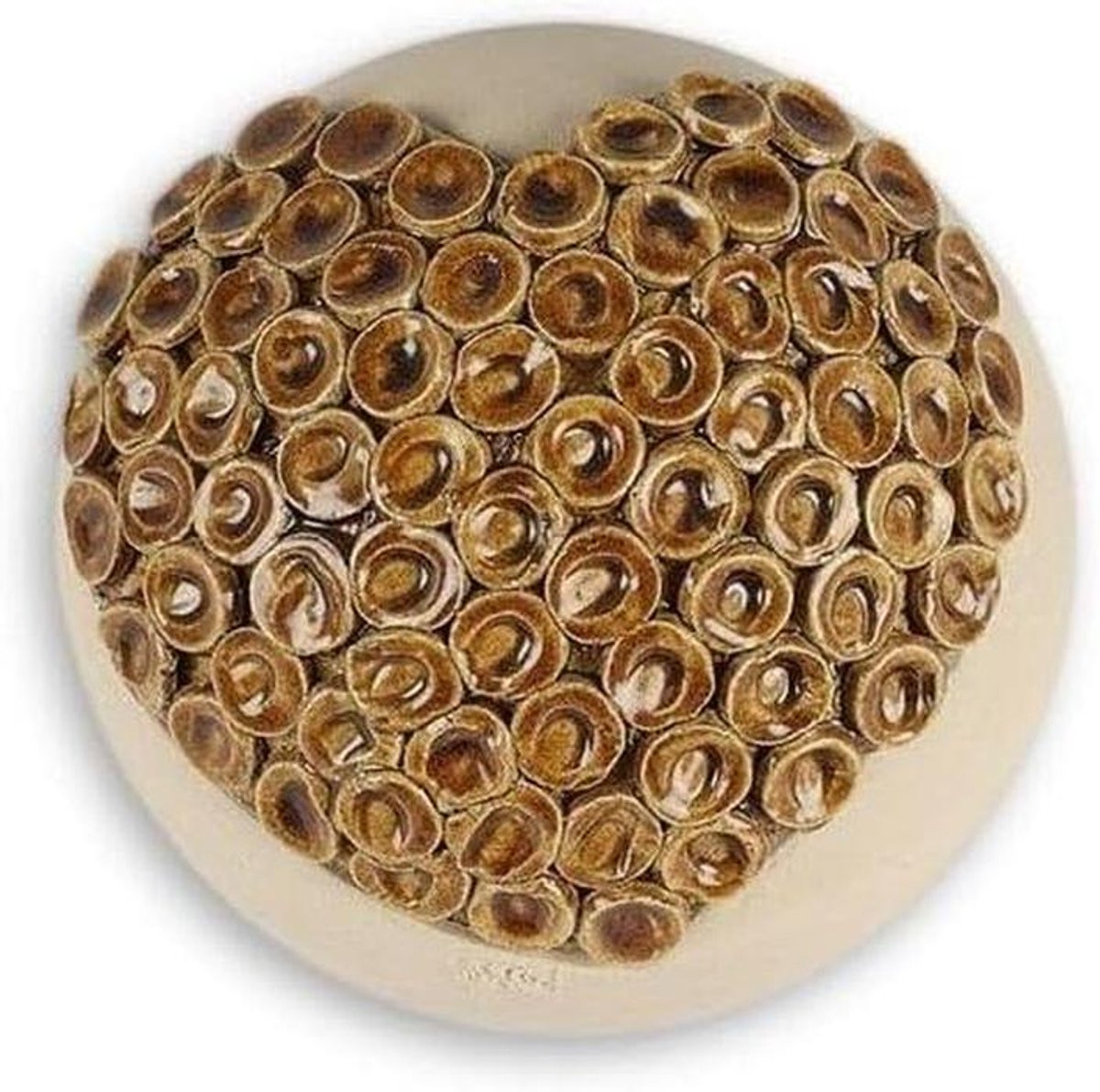 Handgemaakte keramische mini urn als asbakje in beige, Ø 10 cm