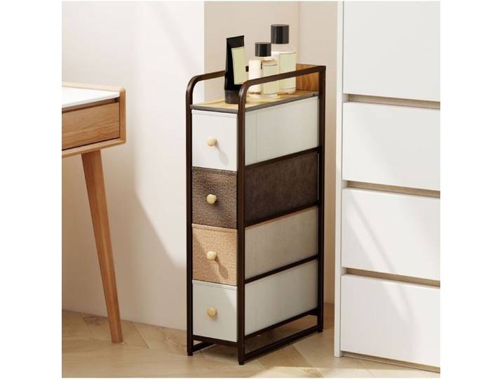 Kommode Schrank mit 4 Schubladen aus Vliesstoff Aufbewahrungsschrank mit Stahlrahmen 20 x 47 x 84 5 cm Mehrfarbig