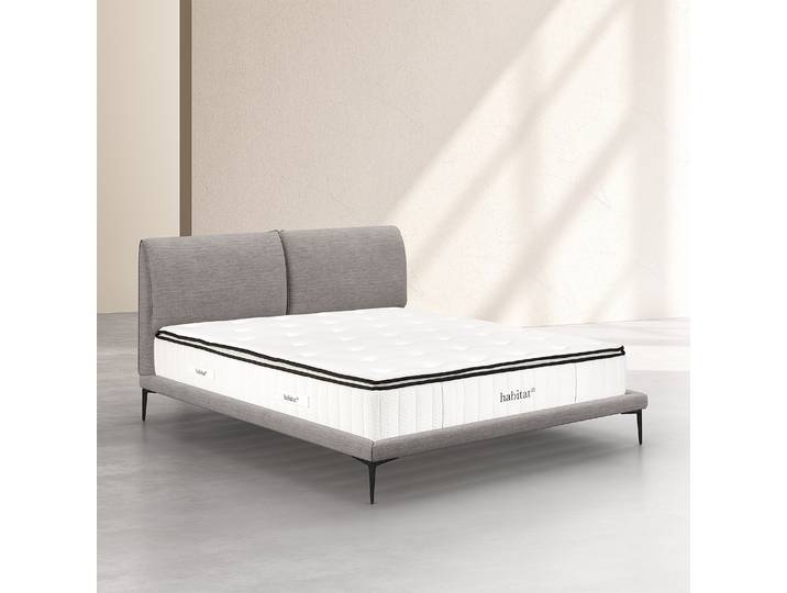 HABITAT - Ensemble lit 180 x 200 cm en tissu et matelas Hybride Excellence - Gris perle - Softy