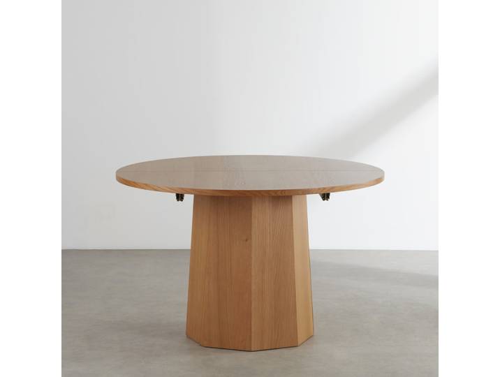 Table à manger ronde extensible placage chêne, L120/180 cm