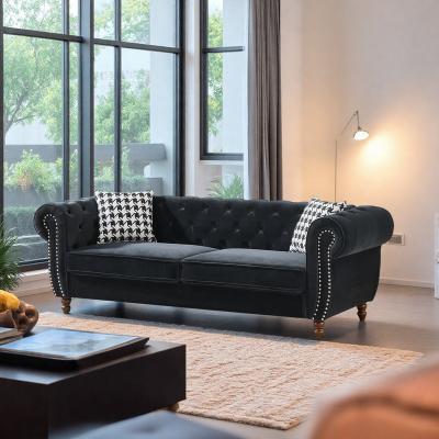 Velvet Chesterfield Sofa with Roll Arms and Nailhead Trim